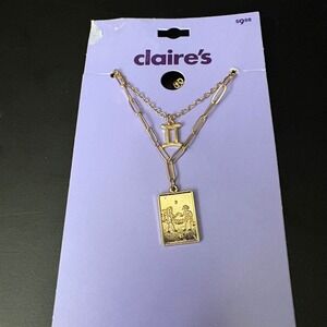 NWT Claires Gold Gemini Zodiac Layered Set of 2‎ Necklaces May June Gift
